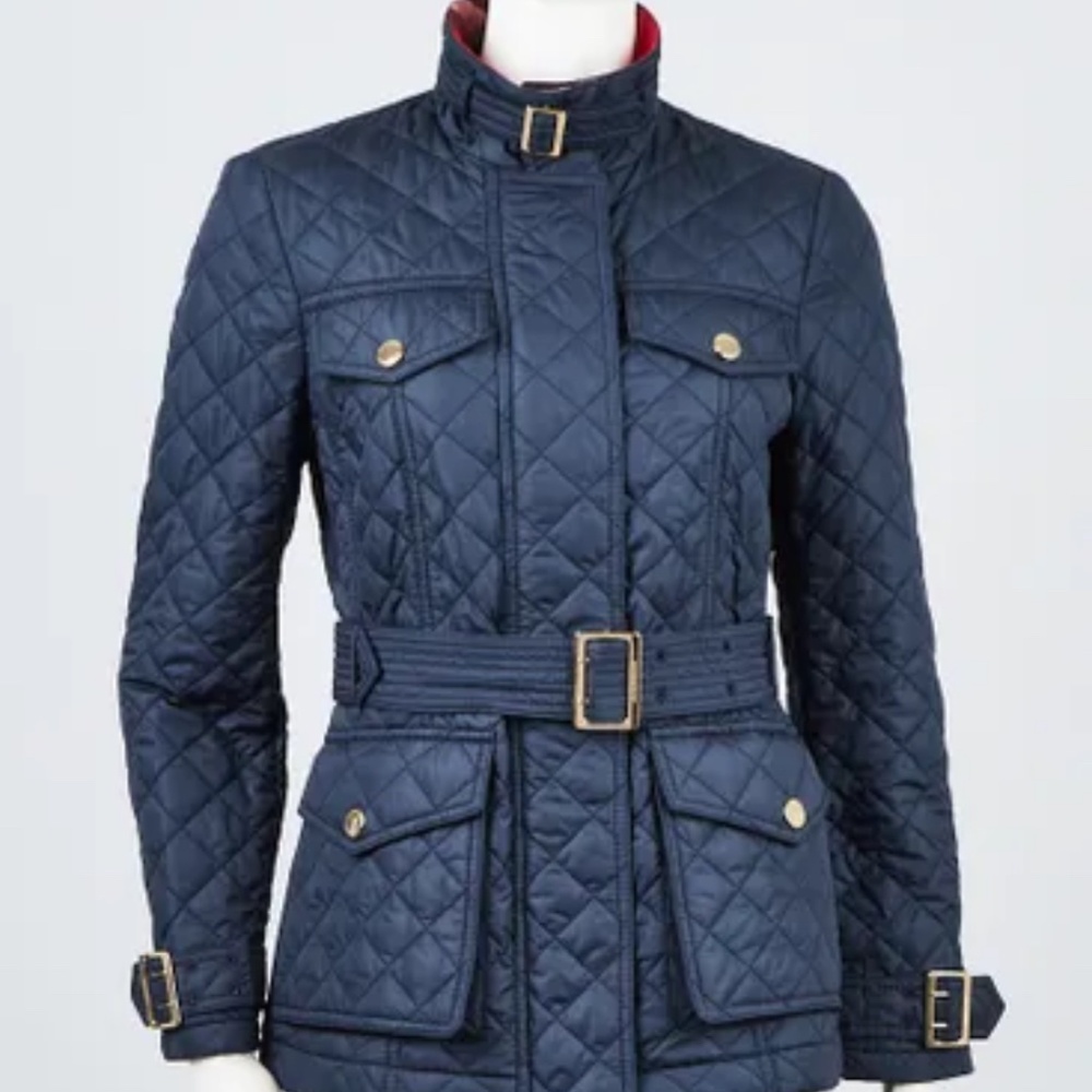 Pre-owned BURBERRY Navy Quilted Polyester Haddingfield Jacket Size S/P